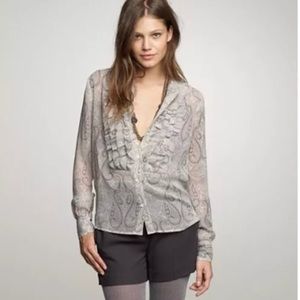 J. Crew Silk Paisley Blouse Ruffle Shirt Top